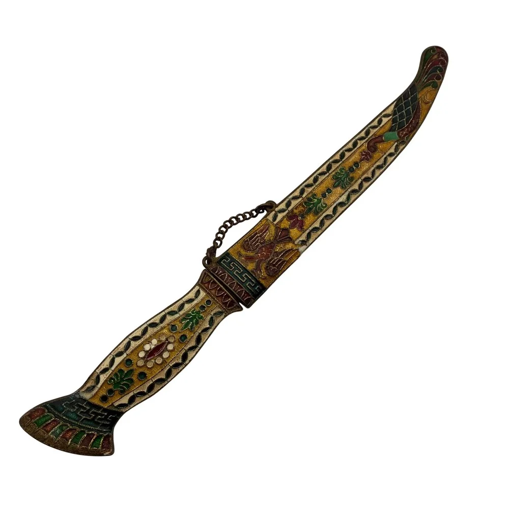 Vintage Handmade Greek Cloisonne Enamel Letter Opener 10.5 Inch Brass Greece